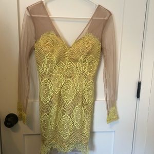 Flirty nude and yellow lace dress